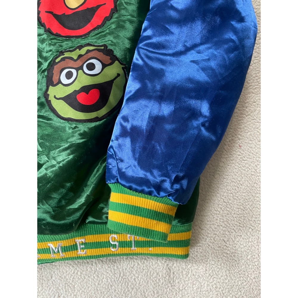 Headgear Classics Mens XL Varsity Jacket Green Sesame Street PBS Satin Bomber - Picture 10 of 16